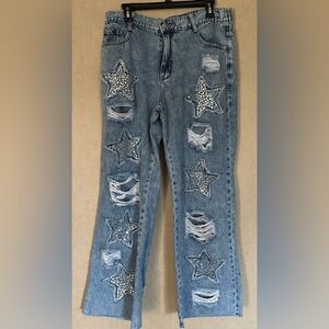 Oli & Hali Blue Star Embellished Boyfriend Jeans